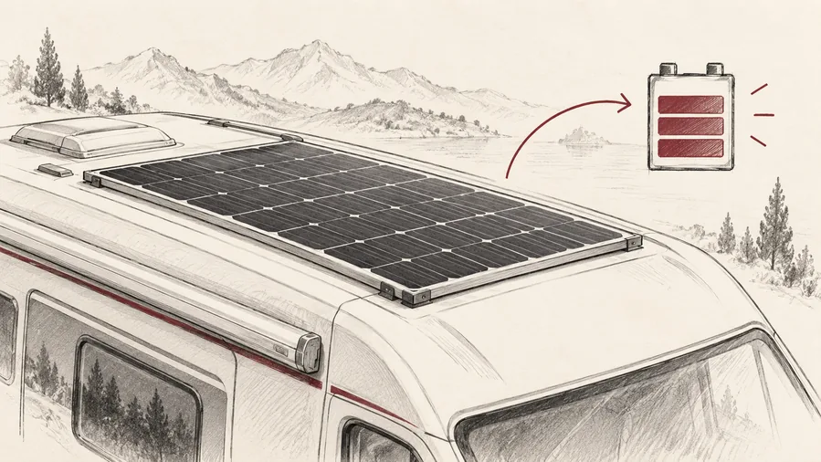 Solarmodul auf dem Dach eines Wohnmobils
