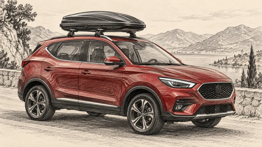 SUV mit Dachträger und Dachbox