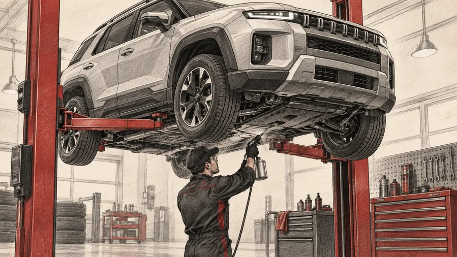 Unterbodenbehandlung eines SUV auf der Hebebühne